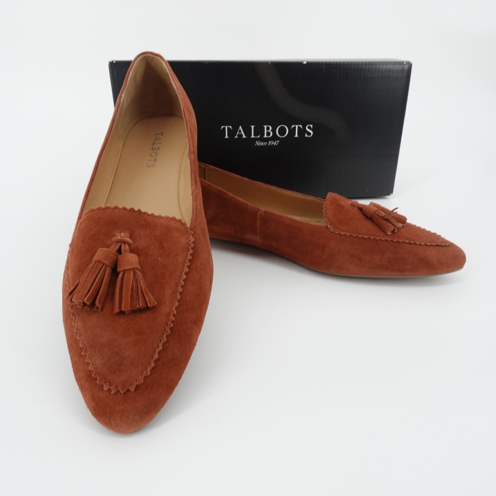 Talbots Womens Rust Brown Suede Tassel Loafers Pointed Toe Flats 9.5 AA Narrow